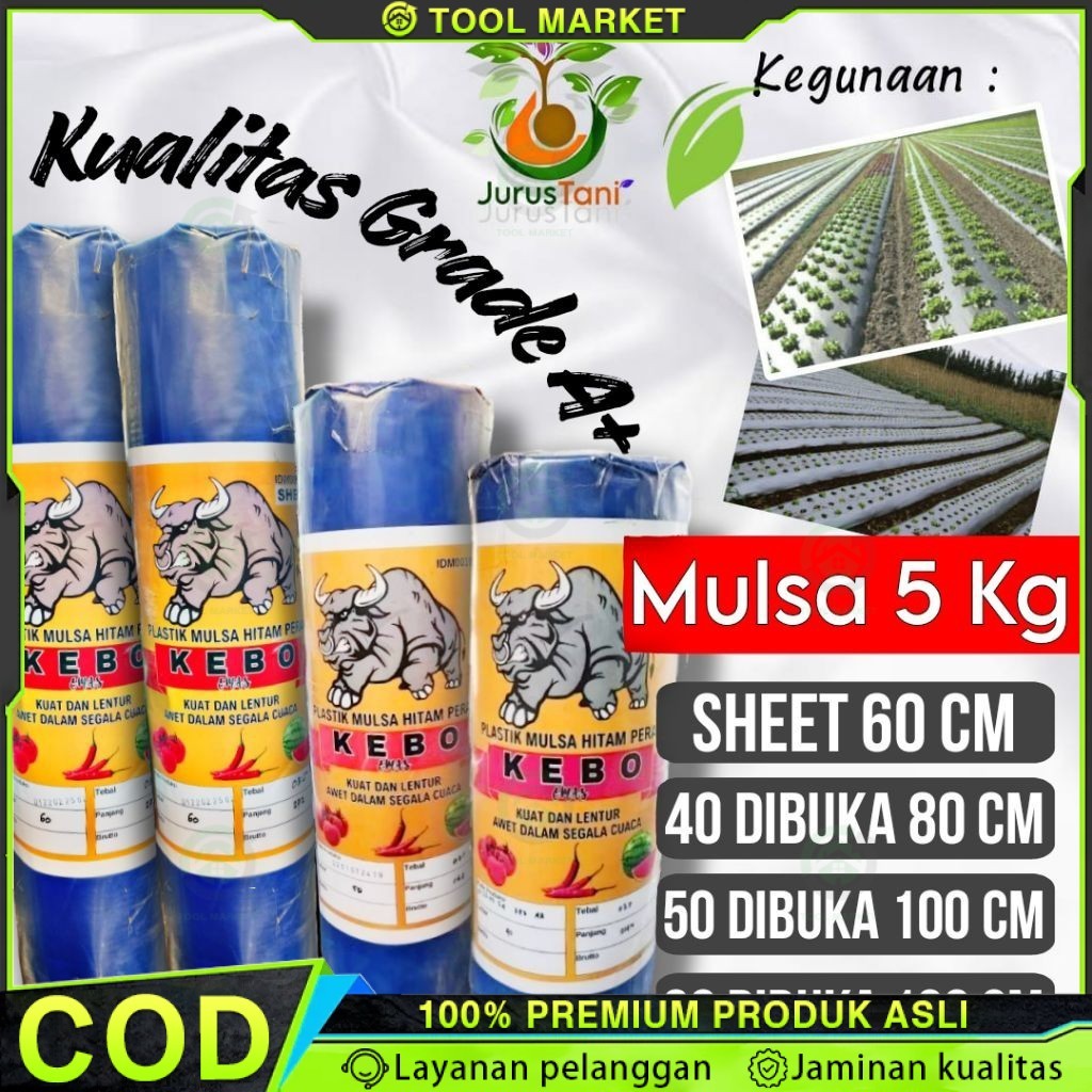 Plastik Mulsa Hitam Perak 1 Roll 10Kg/Mulsa Pertanian Cap Kebo