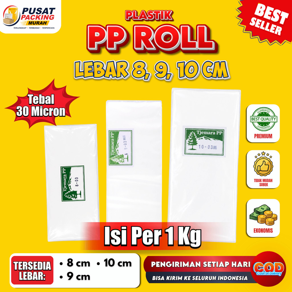 Plastik PP ROLL Tebal 03 Lebar 8 9 10 cm Plastik Bening Panjang Plastik Tempe Plastik Karton