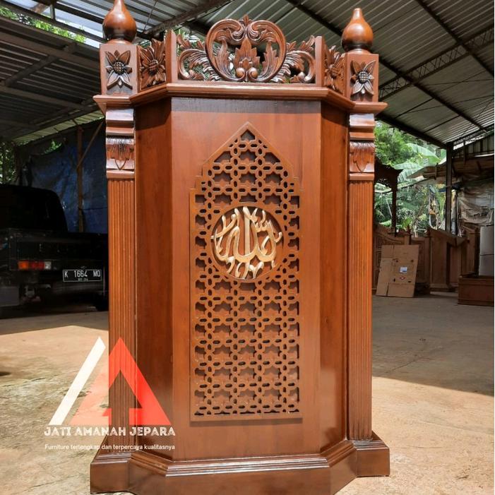 podium minimalis, mimbar podium ceramah, podium kayu jati asli, mimbar kayu jati, mimbar podium