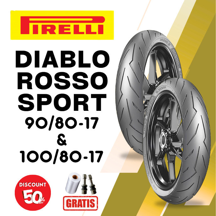 SEPASANG Ban Motor PIRELLI DIABLO ROSSO SPORT 90/80 & 100/80 RING 17 Tubeless