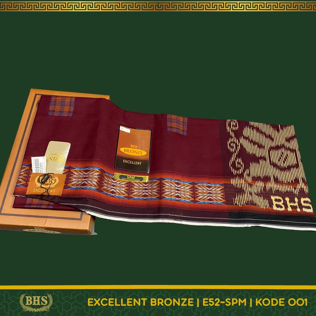 Sarung BHS Excellent Bronze Motif E52 SPM Sarung Tenun Songket Pancingan Maroko Bahan Mercerized Cot