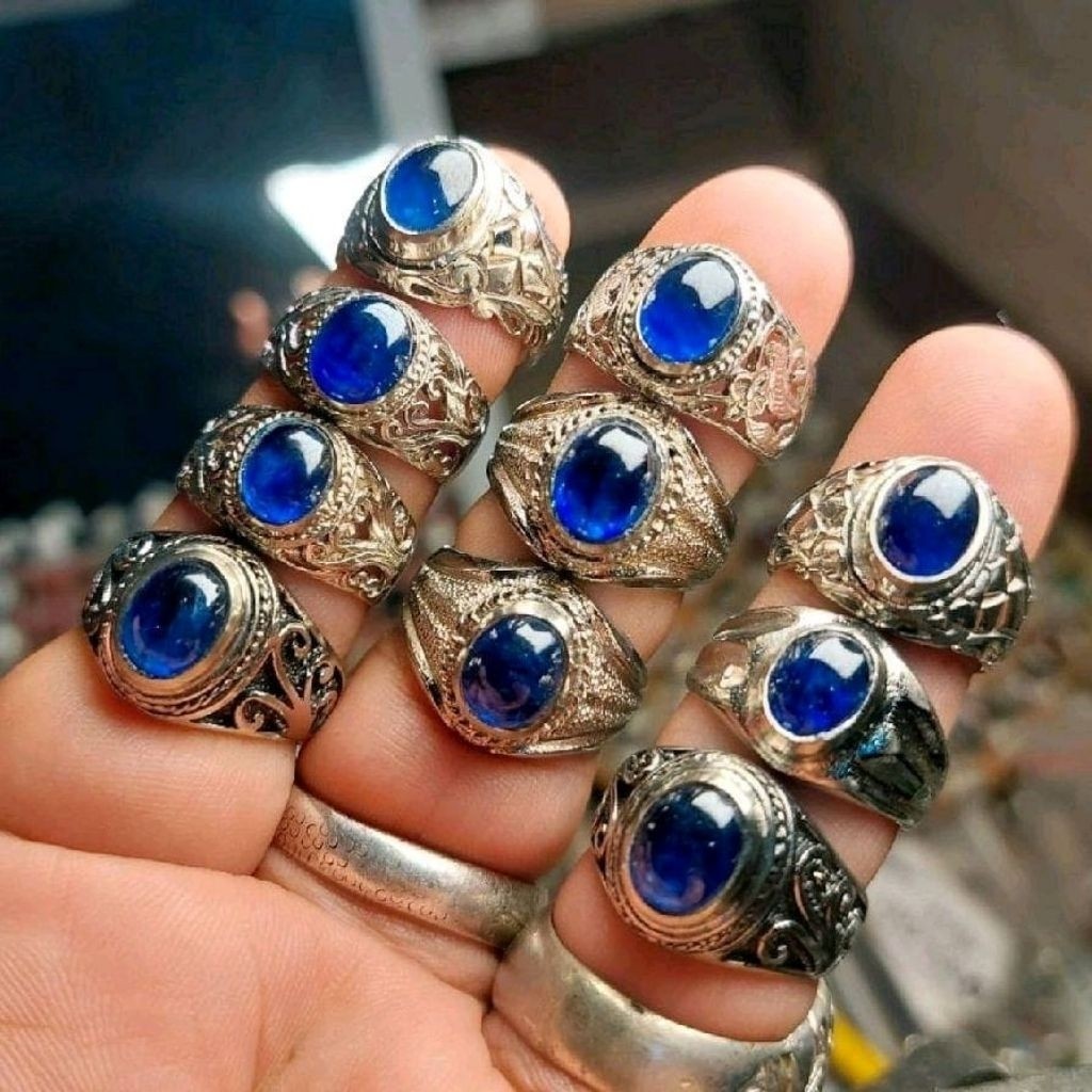 Cincin batu blue safir Batu permata asli natural akik 525