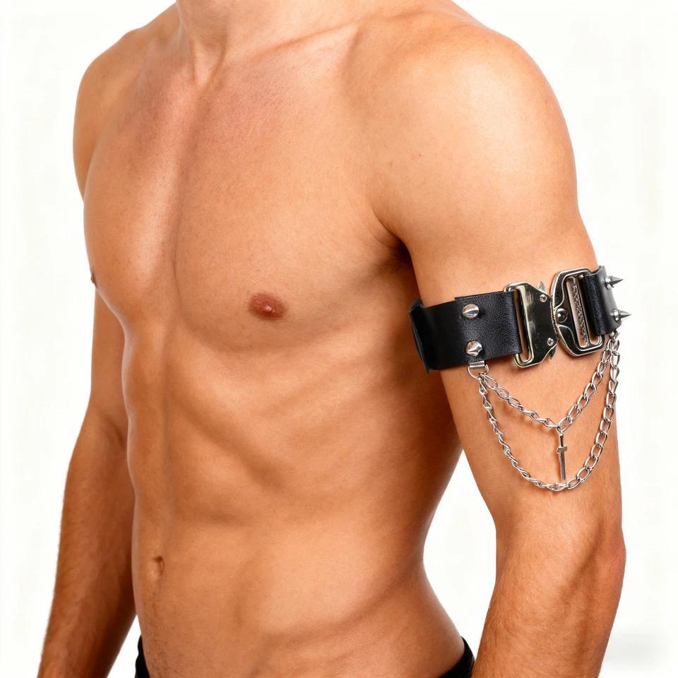 Stylish Punk Hip Hop Faux Leather Armband Belt, Featuring Body Cage Arm Rings Suitable for Erotic Ra