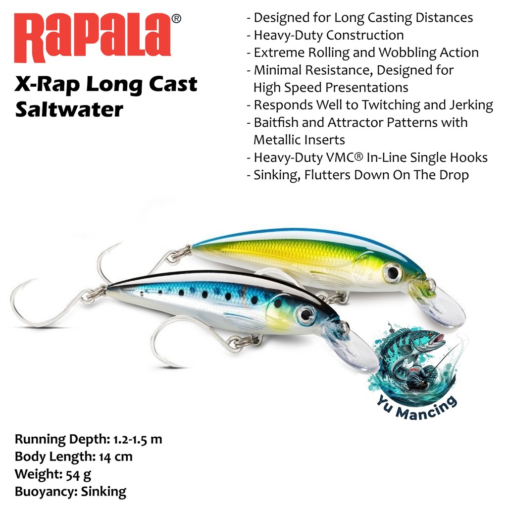 Lure Rapala X-Rap Long Cast 14cm 54gr Depth 1,2 - 1,5m Saltwater, Umpan Minnow SXRL14