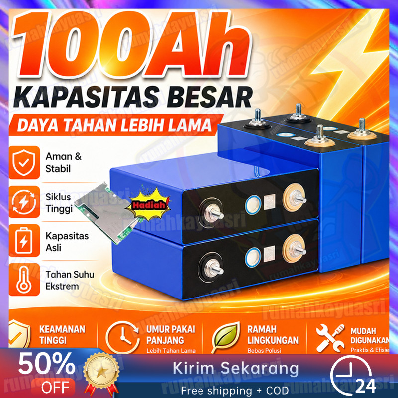 Baterai Lifepo4 3.2V 100Ah Untuk PLTS UPS Solar Panel Panel Surya Motor Listrik PDC PAC Platina Cycl