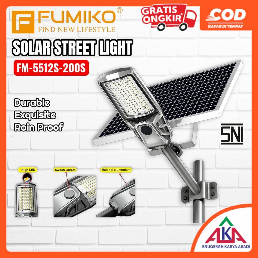 FUMIKO Lampu Penerangan Jalan Umum / Raya PJU LED 200W Tenaga Panel Surya Solar Street Light Body Al