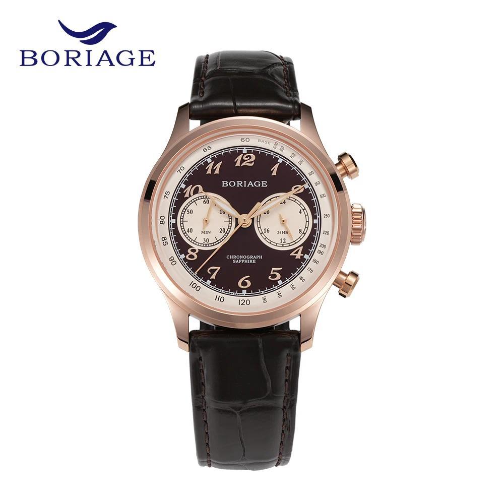 Jam Tangan Pria BORIAGE Men's quartz watch, timing watch, crocodile leather strap, copper watch, ele