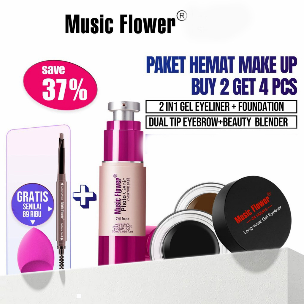 [BUNDLE] Paket Makeup Sederhana untuk Glow Fotogenik Instan: Foundation + Alis & Eyeliner Gel, Kecan