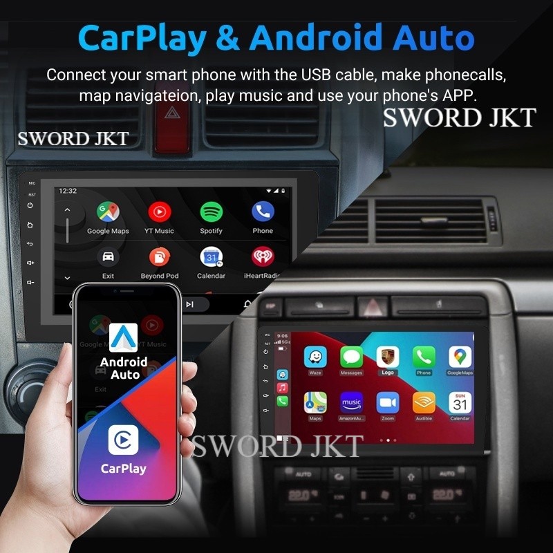 Head Unit Android 13 Double Din 7 9 10 Inch Layar IPS Touchscreen 8GB 128GB Multimedia Mobil Support