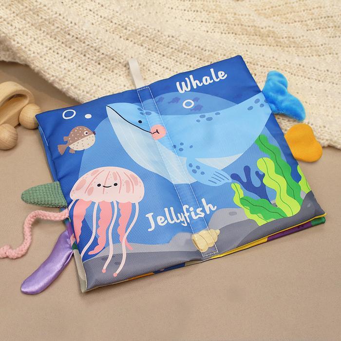 Buku Kain Bayi Tema Hewan Soft Cloth Book Mainan Edukasi Bayi Buku Bantal Pillow Book - Ocean