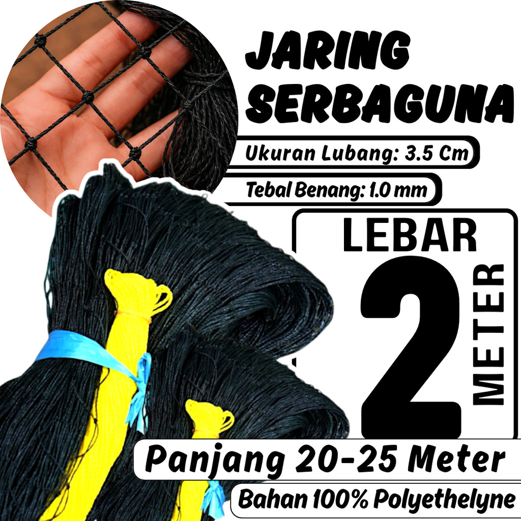 Jaring Pagar Ayam Lebar 2 Meter x 25 Meter Benang Tebal Awet 20 Tahun, Jaring Pagar Tanaman, Jaring 