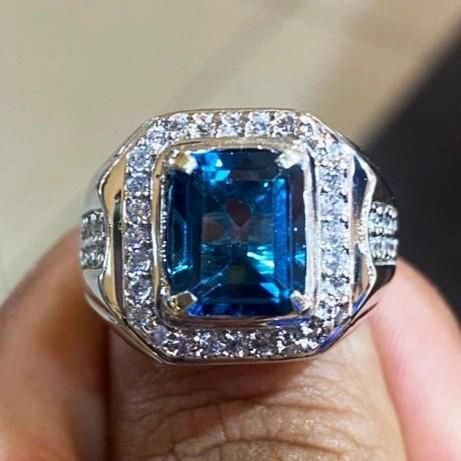 cincin batu permata King sapphire Blue safir cutting Bangkok 9mohs rin - Putih, 7