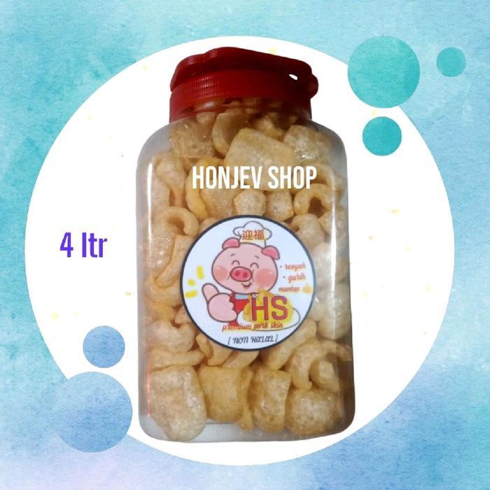 kerupuk kulit babi toples 4liter isi 400gram include toples full. - TOPLES 4LITER