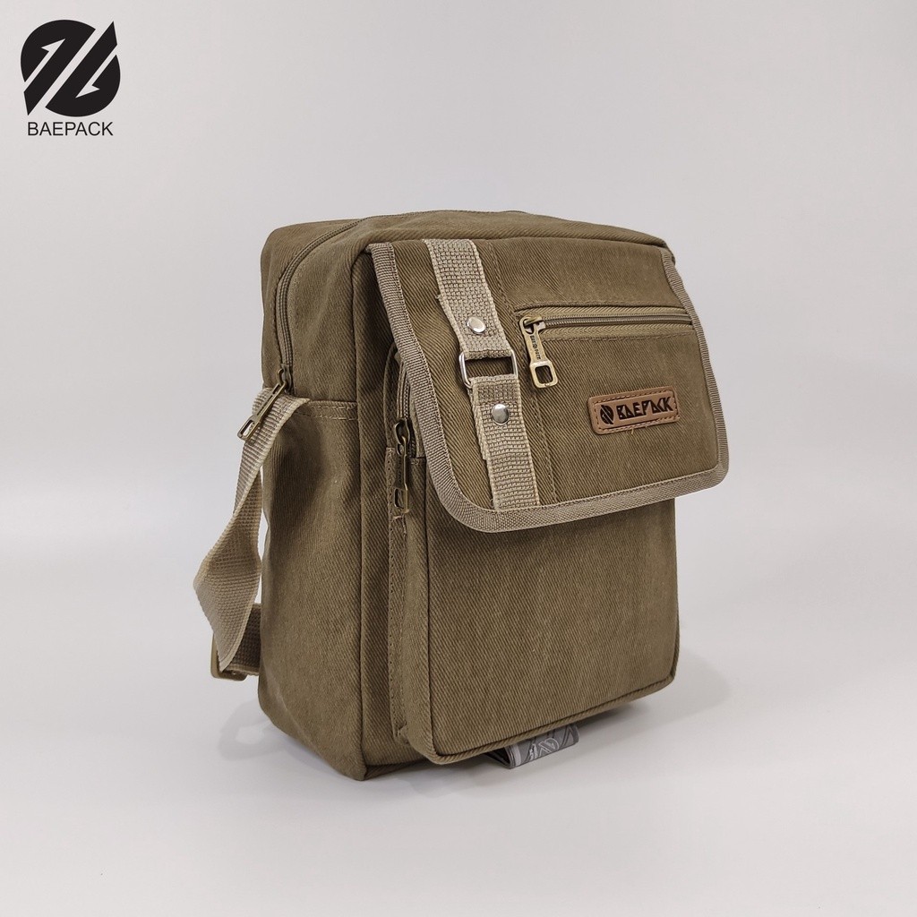 Tas Selempang Kanvas Pria Dewasa Hanzo Khaki Original Baepack / Tas Canvas Cowok Cewek Viral Kekinia