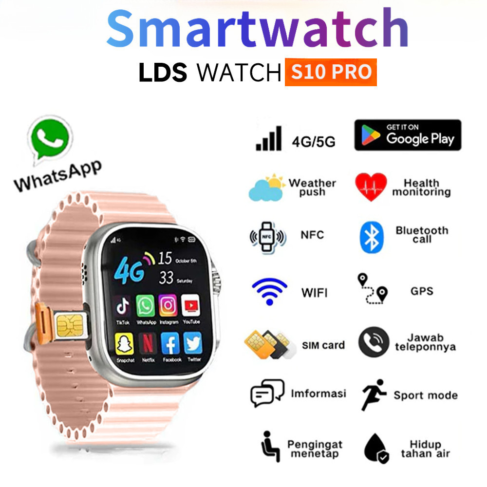 4G Sim card  ORI Smartwatch 4G & 5G RAM 4 / 64GB Video call Wifi GPS NFC Bisa Nonton Youtube  Waterp