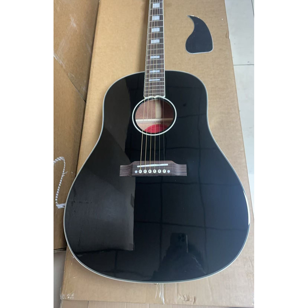 2026 hot Ebony Acoustic Guitar With Black Pickguard Solid Wood Top Ebony Fretboard  Bone Nut And Sad