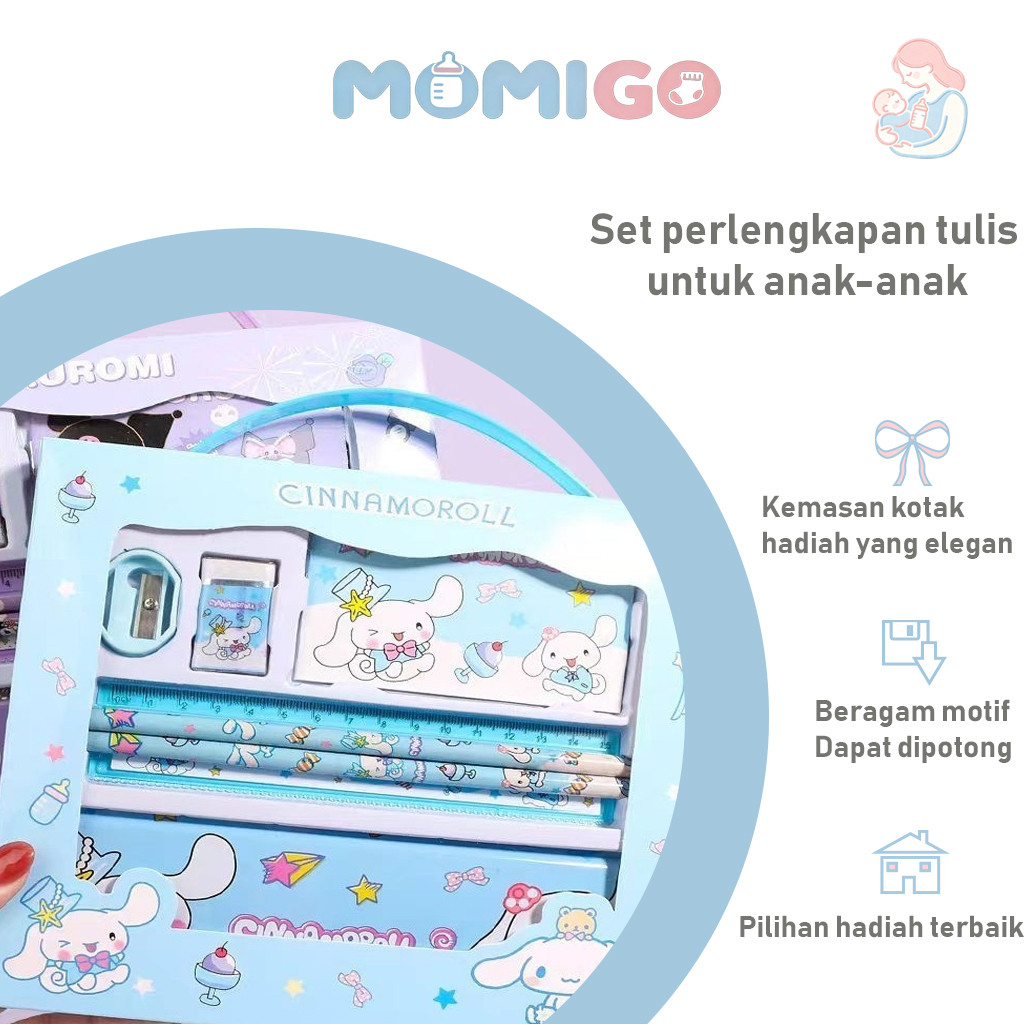 MOMIGO Set Alat Tulis Anak Karakter Kartun / Alat Tulis Kartun Anak TK / Alat Tulis Anak Perempuan