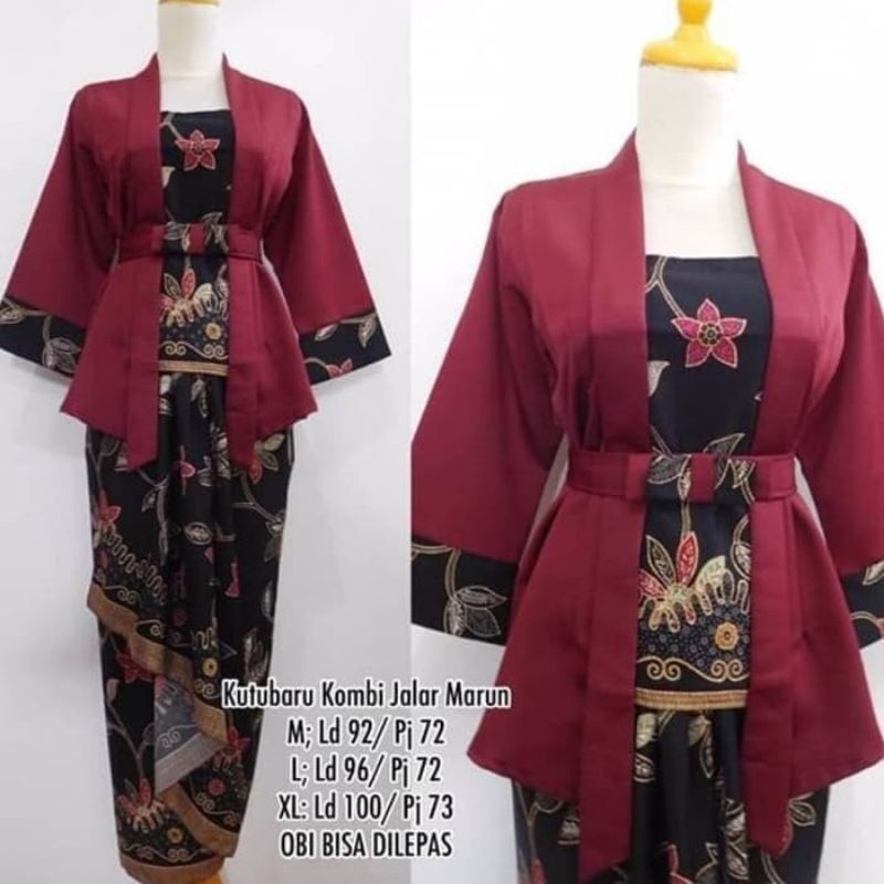 JUANXSHOP SETELAN KEBAYA ELNIRA BALOTELI LENGAN 3/4 MODEL KUTUBARU MIX ROK LILIT BATIK PANJANG UKURA