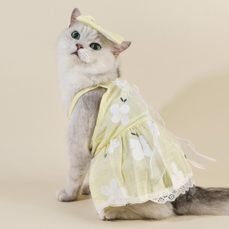 Pet Lucu Pakaian anjing, pakaian kucing, gaun jala dengan tali bahu, anjing kecil
