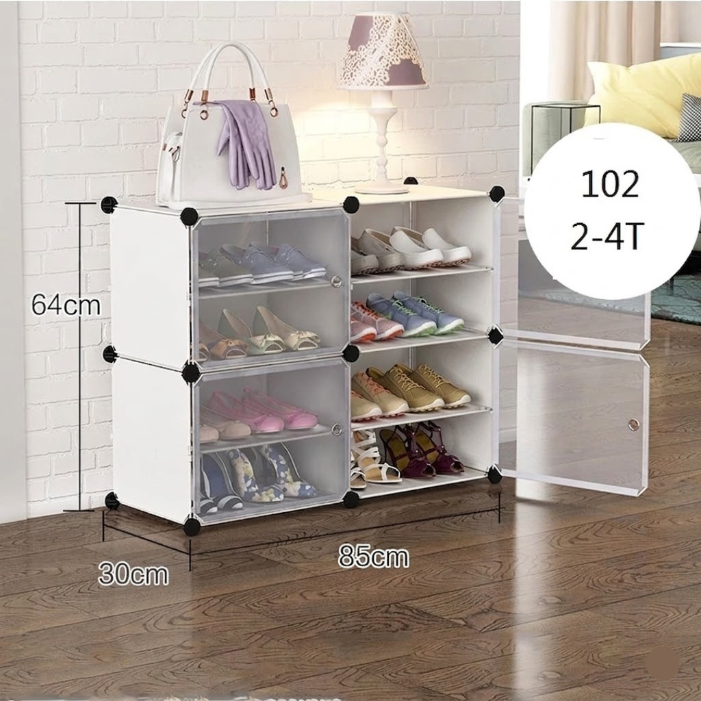 Lemari Sepatu Plastik 30cm 4 Susun Transparan Rak Sepatu Box Portable Tebal Minimalis Anti Debu