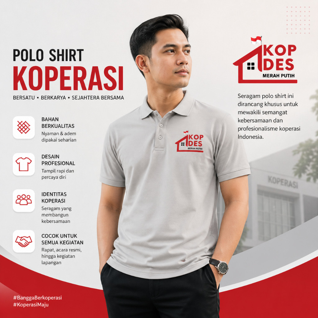 Polo Shirt KOPDES MERAH PUTIH | Baju Polo Koperasi Desa Adem Nyaman