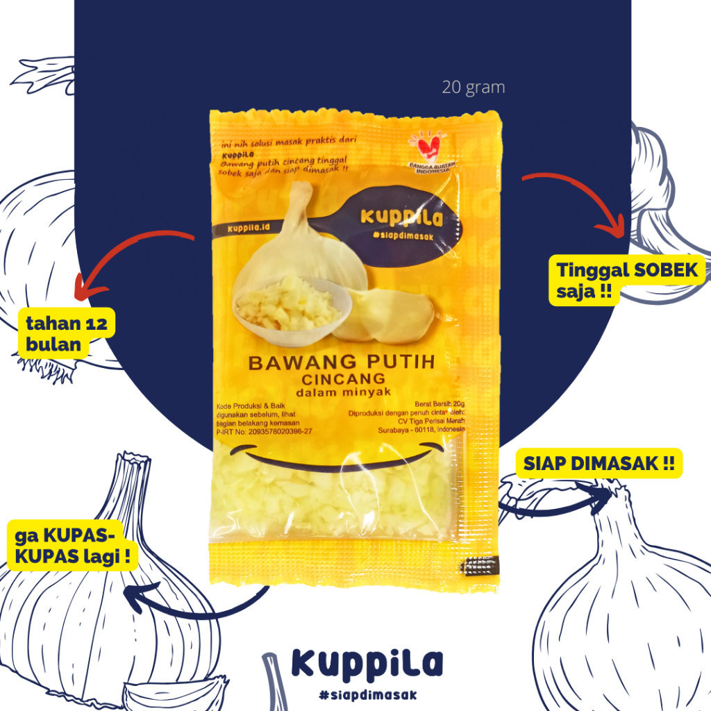 Bawang Putih Cincang Sachet Kuppila - Garlic Chopped in Oil Siap Pakai Praktis