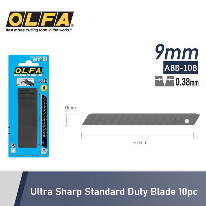 OLFA ABB-10B Refill Pisau Cutter 9 mm (10 Pcs/Pack) Spare Blade 9mm