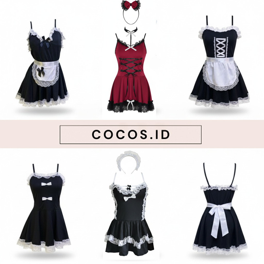 Cocos Baju Cosplay Maid Wanita dengan Bahan Polyester Blends Lace Baju Kosplay Wanita Edisi Pelayan 