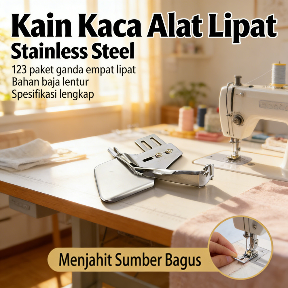 Mesin Jahit Pinggiran Kain Universal 30/32/34mm Bisban Kelim Corong 4 Lipatan Ganda Mesin Jahit Stai