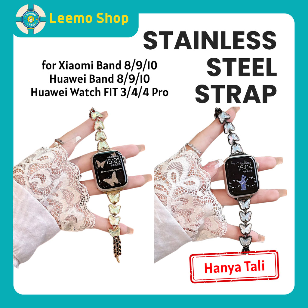 Luxury Butterfly Chain Strap Tali Strap Smartwatch Smartband Kupu Kupu Stainless Steel Elegan Cute K