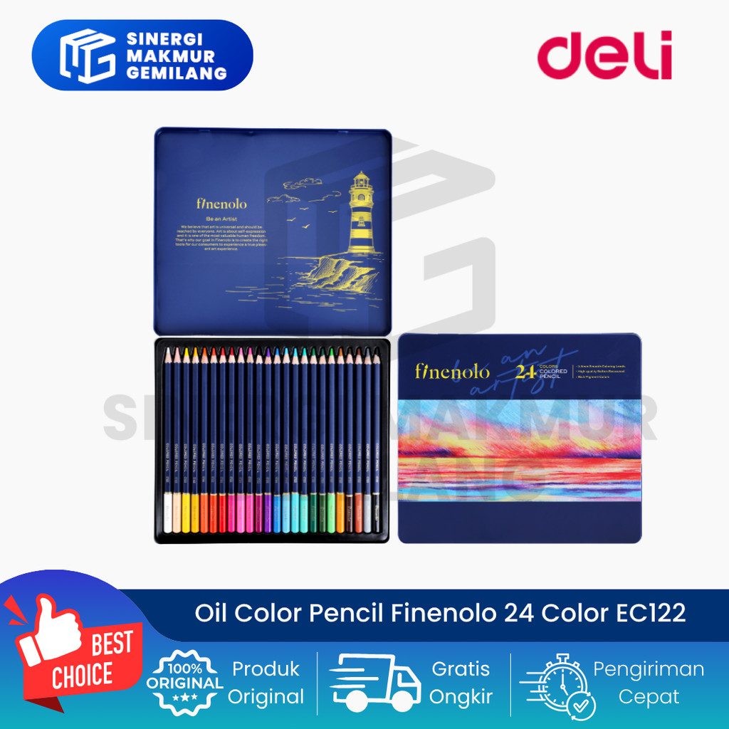 Oil Color Pencil/Pensil Warna Tin Case 24 Color Finenolo Deli EC12224 (Set)