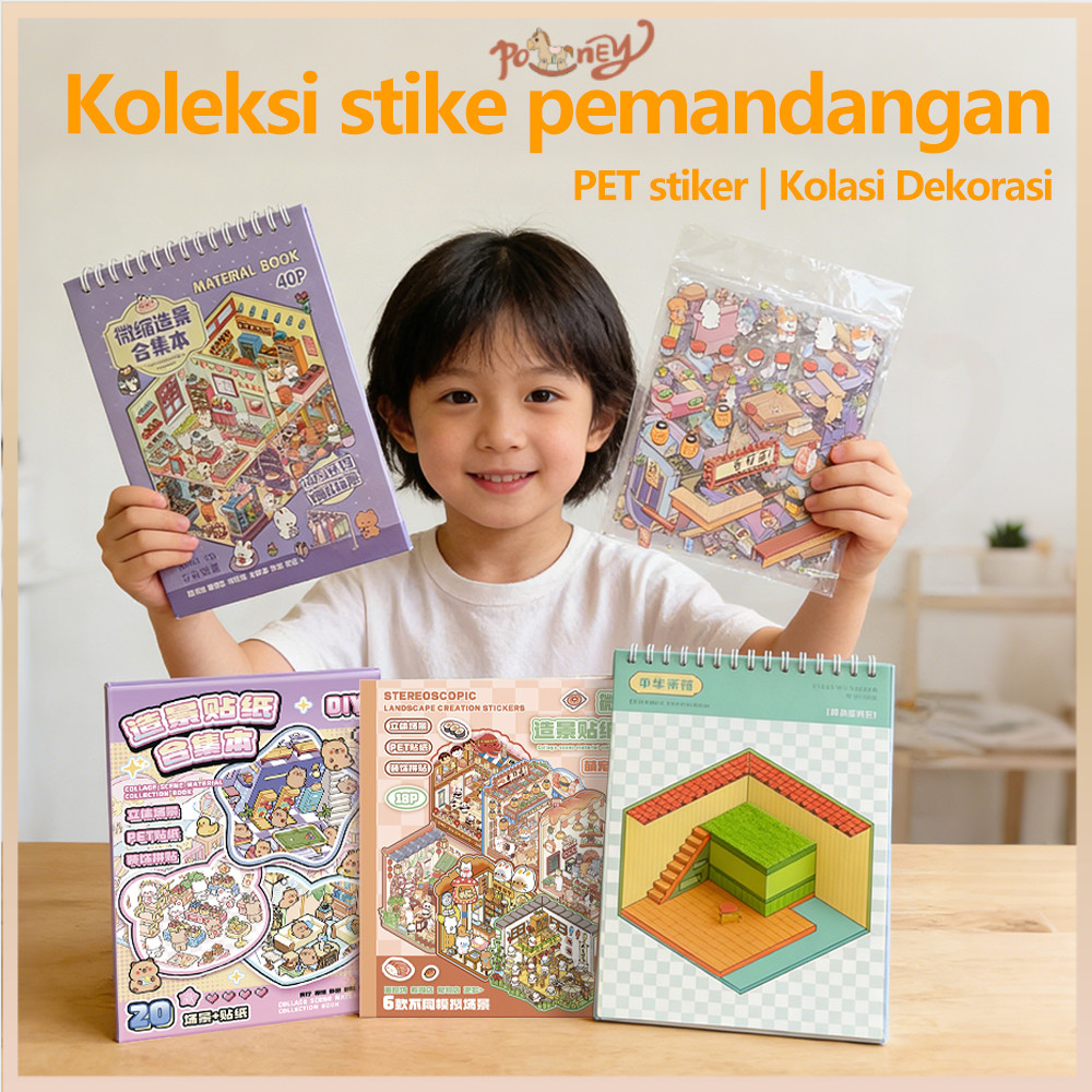 Poney Sticker Scene Collection Stiker lipat 3D Stereoscopic Mengekstrak Stiker Simulation Scene DIY