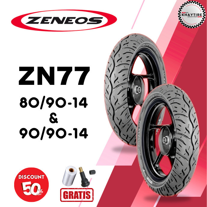 SEPASANG Ban Motor ZENEOS ZN77 80/90 & 90/90 RING 14 Tubeless