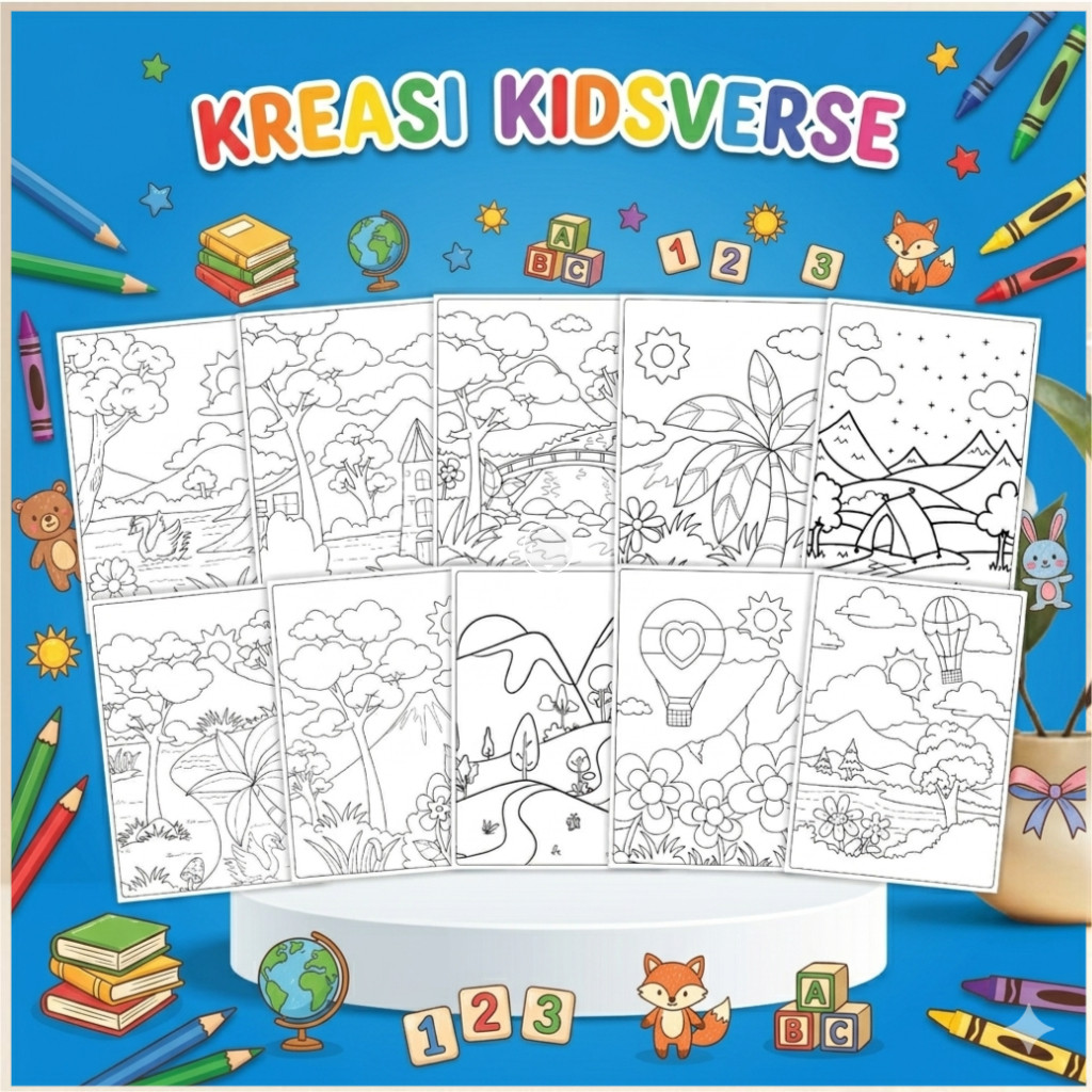 LEMBAR MEWARNAI GAMBAR ANAK (PEMANDANGAN) PERMAINAN EDUKATIF & SERU