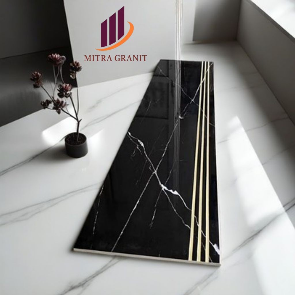 KERAMIK GRANIT TANGGA UKURAN 30X100 20X100 HITAM MOTIF MARMER REQUEST UKURAN
