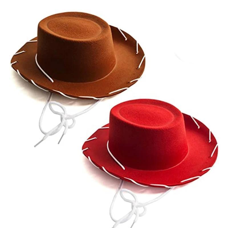 Adjustable Western Big Eaves Brown Red Felt Cowboy Hat Cool for Halloween Costume Accessories Prop D