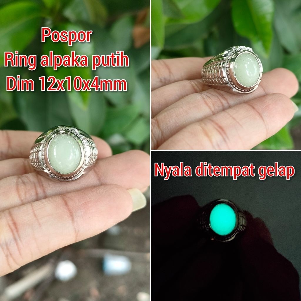 CINCIN PRIA BATU POSPOR KECIL RING PUTIH ALPAKA