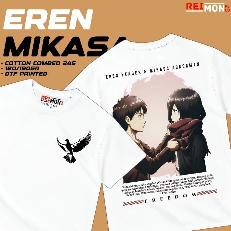 T-Shirt / Kaos Baju Anime Eren & Mikasa Attack On Titan Baju Anime d2