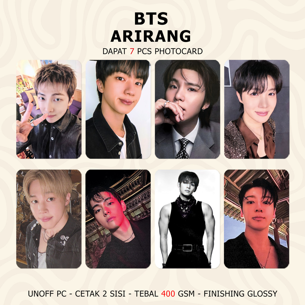 (DAPAT 7 PCS) Photocard BTS ARIRANG PC Kpop Merch Unofficial 2 Sisi