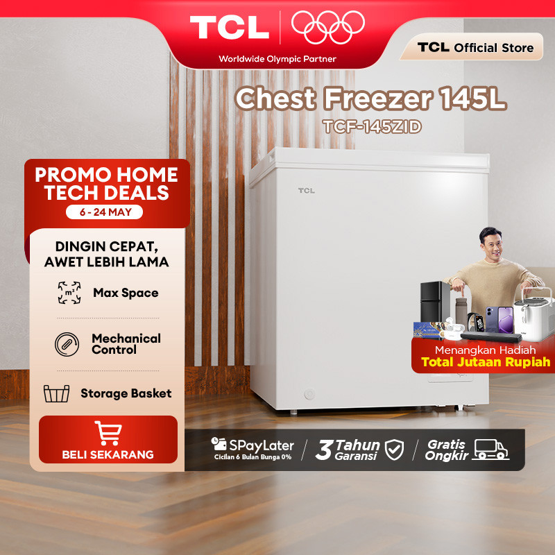 TCL Chest Freezer Kapasitas 145 Liter Super Freezing - Storage Basket Besar - Pembuangan Limbah Air 