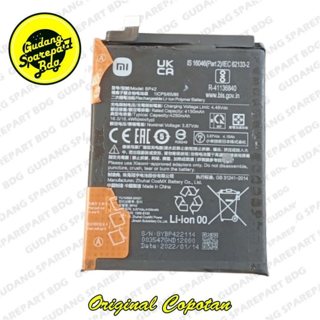 Baterai Xiaomi Mi 11 Lite BP42 Second Copotan
