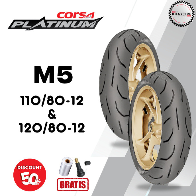 SEPASANG Ban Motor CORSA M5 PLATINUM 110/80 & 120/80 RING 12 Tubeless