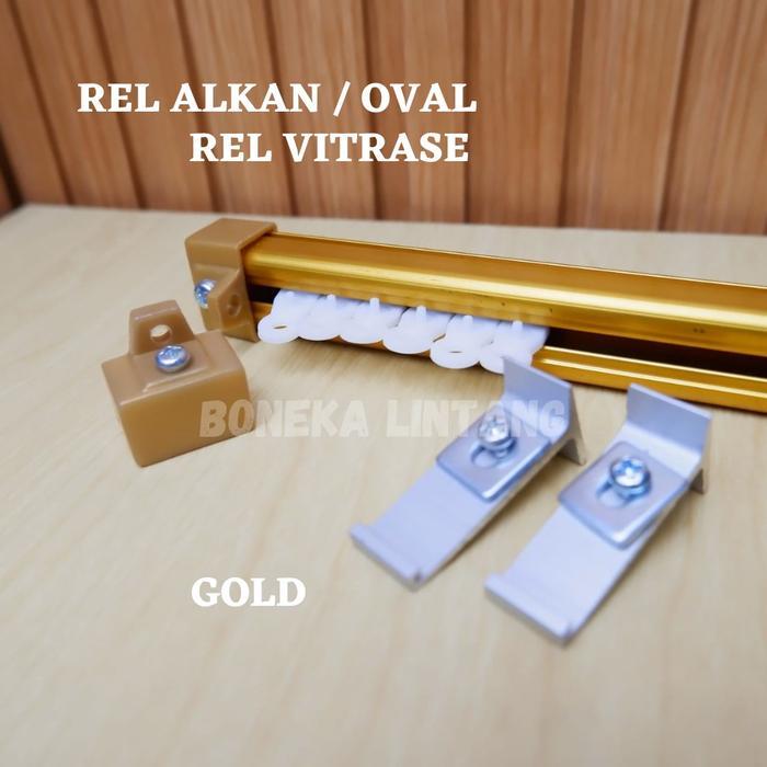 Rel Alkan Vitrase - Batang Aluminium Kotak Tirai Pintu Jendela - ALKAN GOLD, 50CM SET