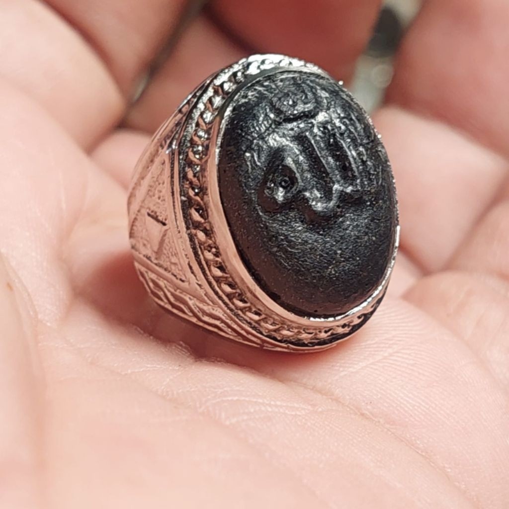 Cincin batu badar besi ukir lafadz ALLAH / Ring stone carving / Akik ukir permata 15