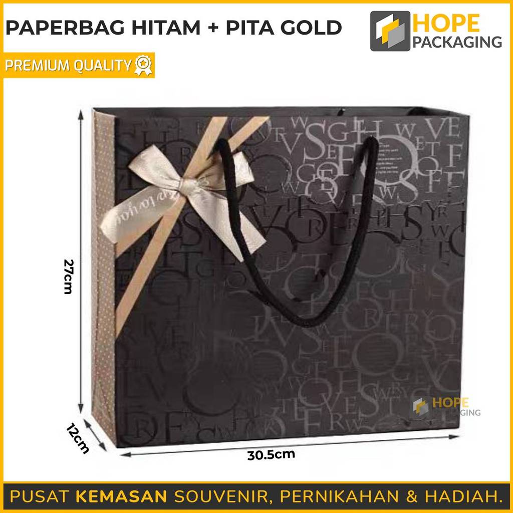DIGY Paper Bag Hitam + Pita Gold / Paper Bag Import / Tas Kado / Goodie Bag Souvenir Hampers / Tas G