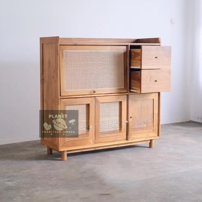 Lemari Rak Dapur Jati  Minimalis Kayu Jati, Almari Rak Minimalis Kayu Rotan