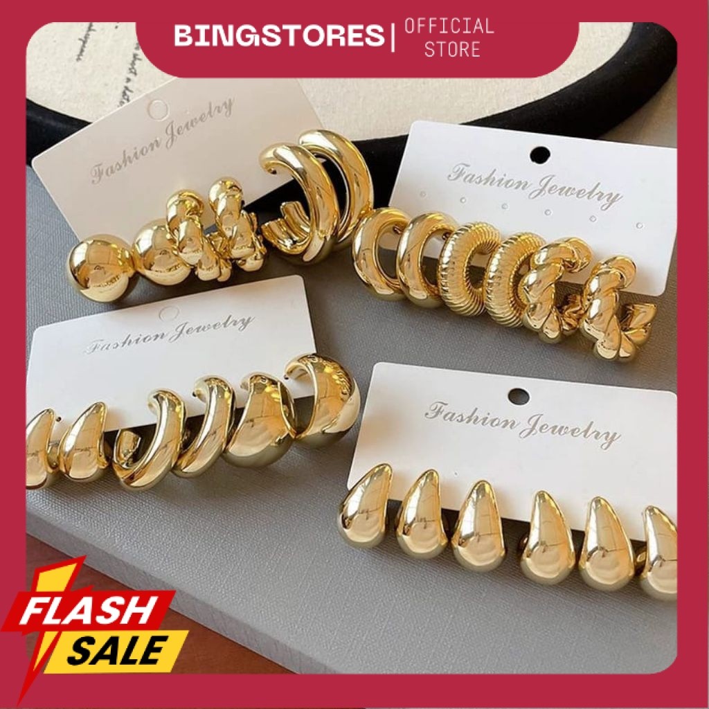 Anting Hoop 3 Pasang/Anting Bulat Korea Fashion/Anting Hijab AS