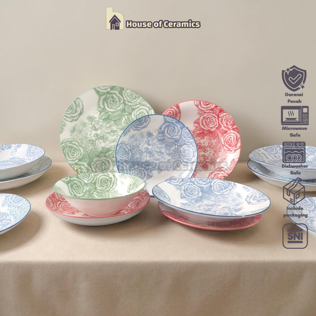TANITI Piring Keramik Makan Motif Bunga Dinner Piring Keramik Bunga Cantik Aesthetic Bermotif