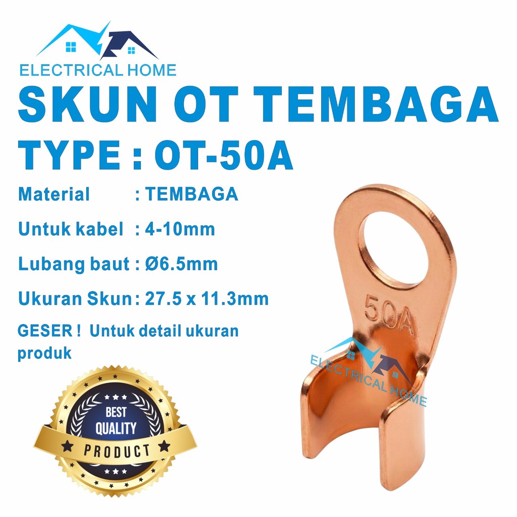 Skun Copper / Skun Kabel CU OT-50A FULL TEMBAGA BEST QUALITY.