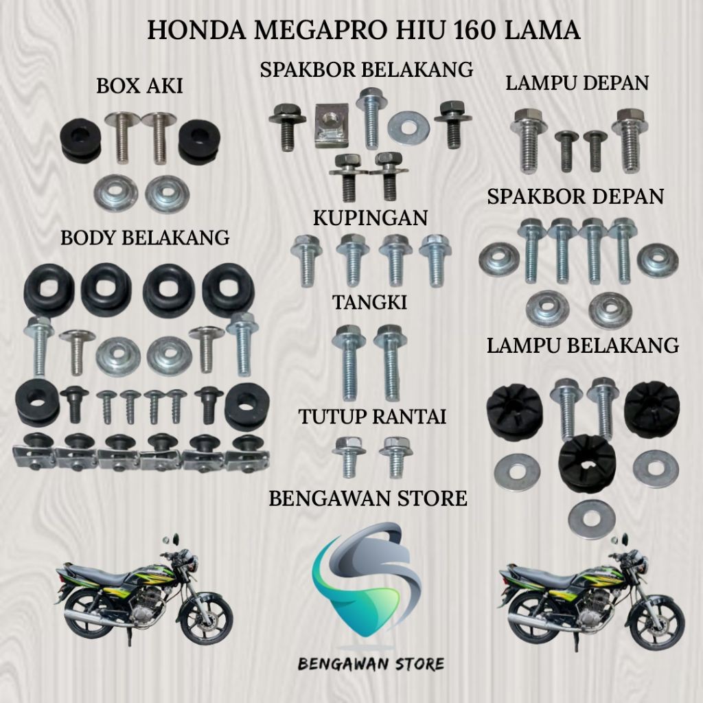 COD / Baut Full Set Cover Bodi Body Honda MegaPro Hiu 160 Lama / Old Baut Lengkap Cover Body Bodi Me